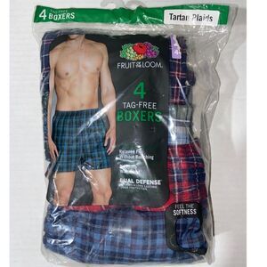 Fruit Of The Loom Men's Assorted Tartan Plaid Boxers, 4 Pack 2XL Brand New!
